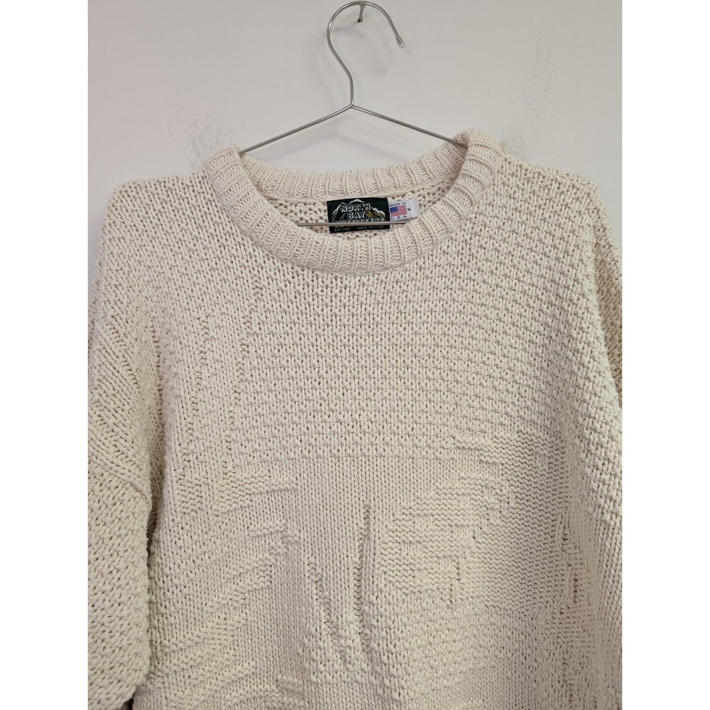 Vintage North Bay Outfitters Fisherman Sweater Made in USA Heavy Knit Ivory M - Picture 3 of 8